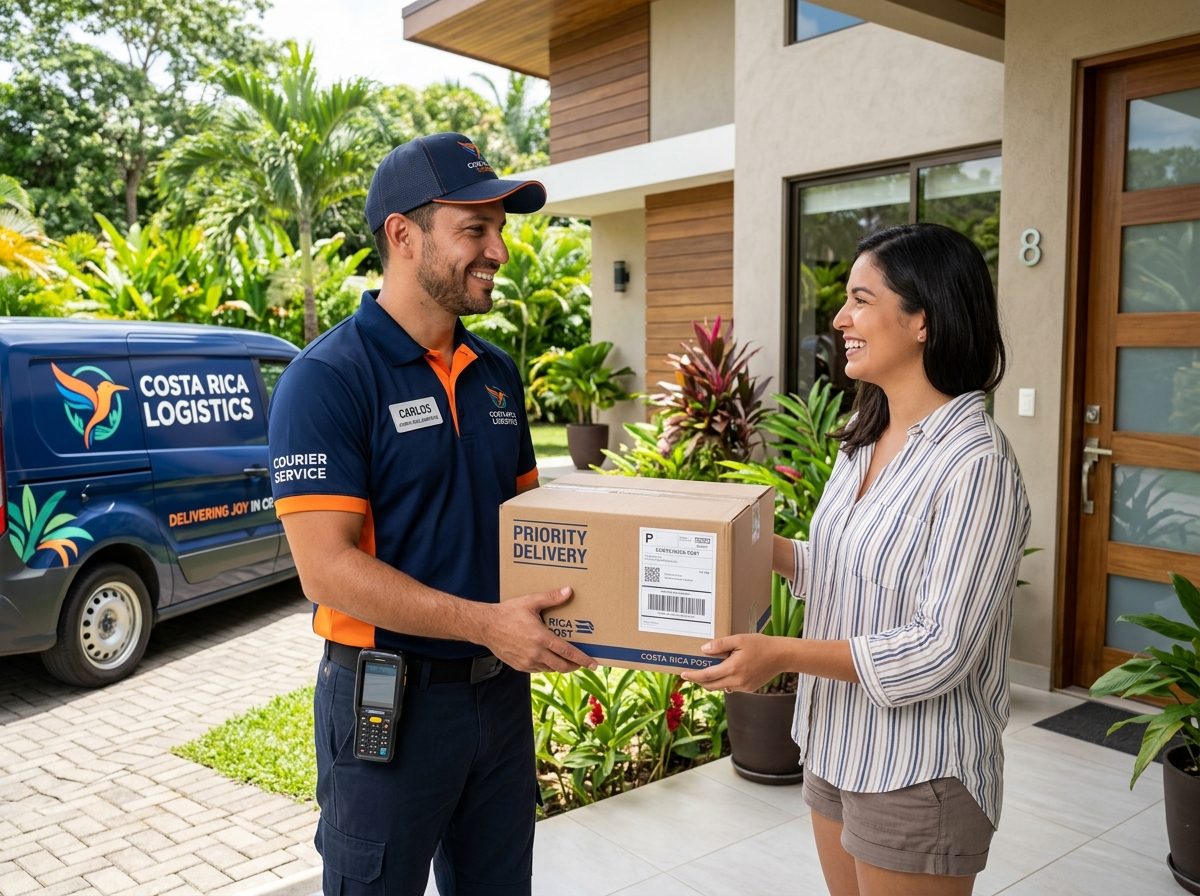 Repartidor de iBOX entregando paquete a domicilio en Costa Rica
